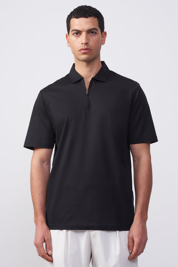 Polo in Filo di Scozia Bianca con Zip