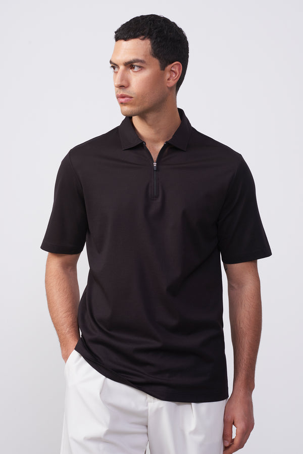 Polo in Filo di Scozia Bianca con Zip