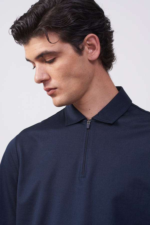 Polo in Filo di Scozia Bianca con Zip