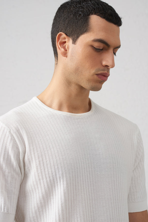 Maglia Bianco in Filo di Cotone 100% Manica Corta