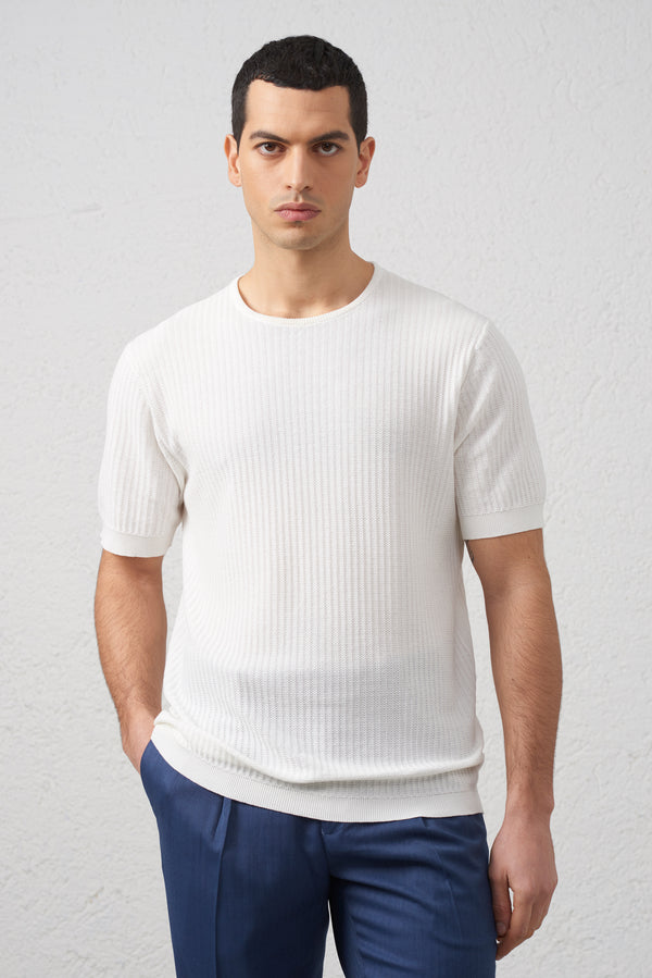 Maglia Bianco in Filo di Cotone 100% Manica Corta
