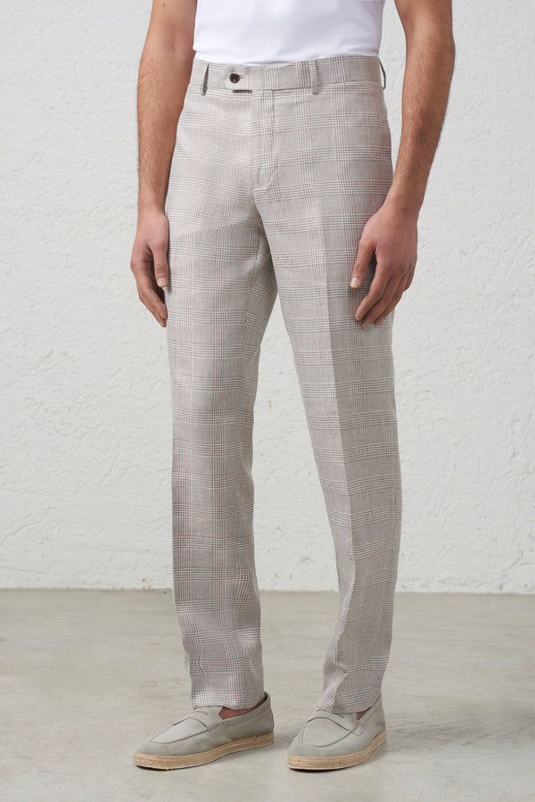 Pantalone Principe di Galles Sabbia Misto Lino
