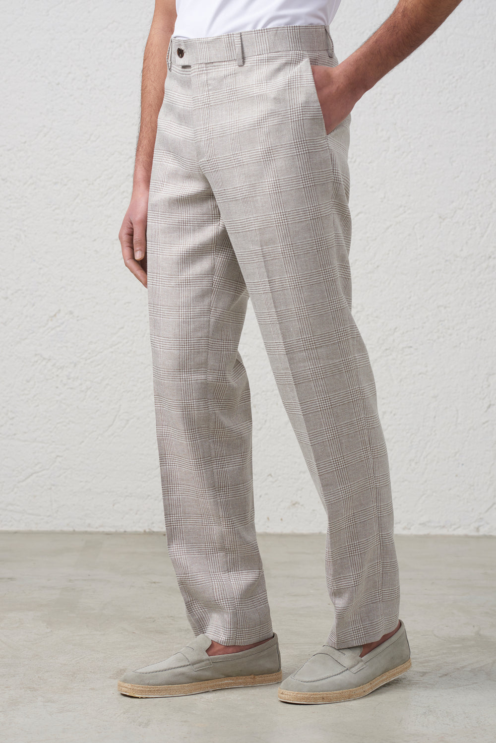Pantalone Principe di Galles Sabbia Misto Lino