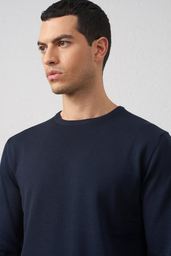 Maglia Girocollo  Blu in Cotone Filato 2/40