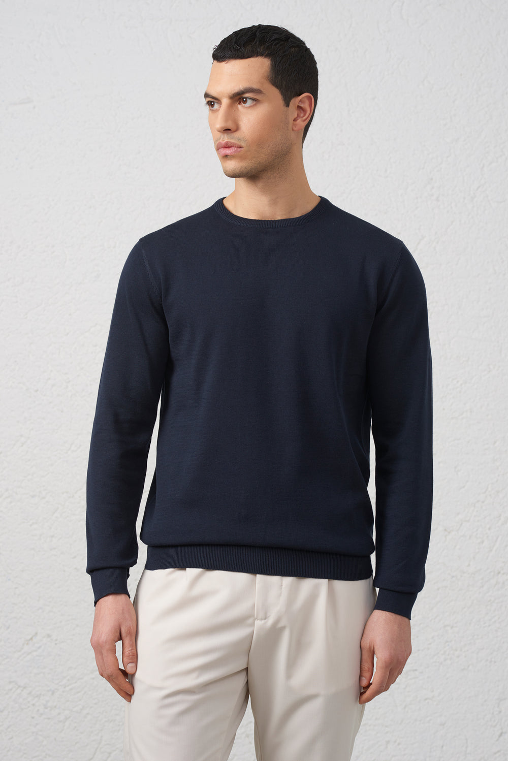 Maglia Girocollo  Blu in Cotone Filato 2/40
