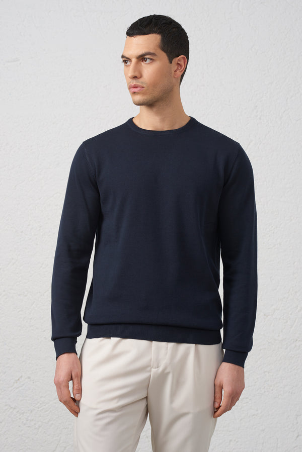 Maglia Girocollo  Blu in Cotone Filato 2/40