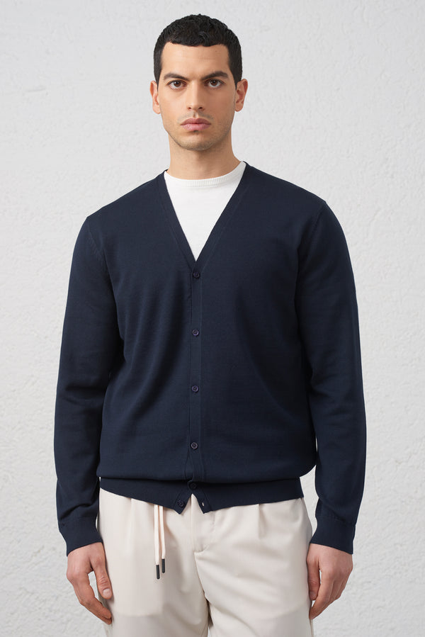 Cardigan Blu Basic in Cotone 100%