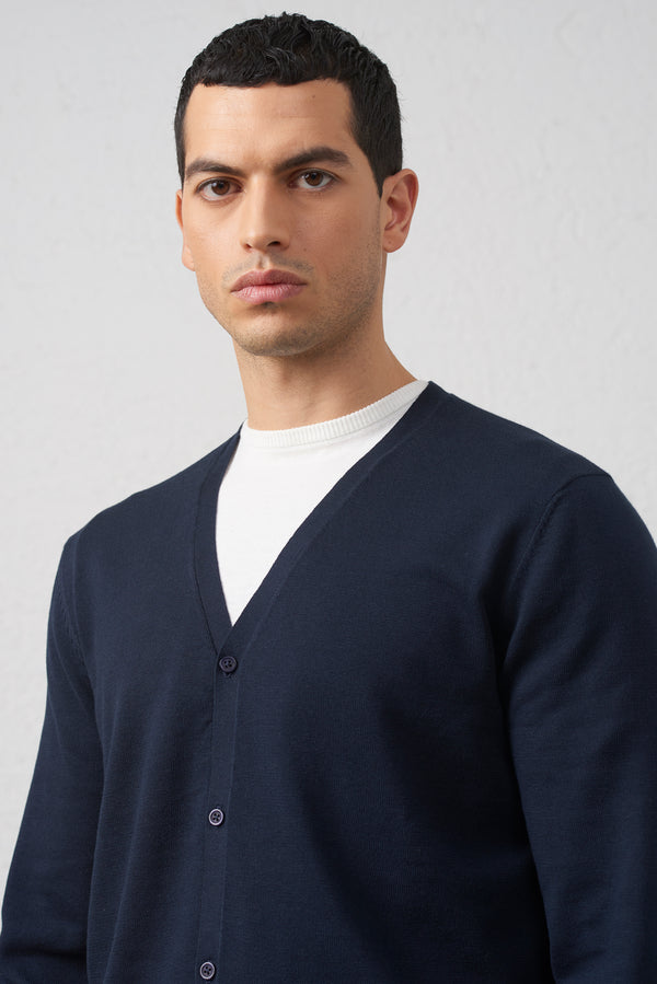Cardigan Blu Basic in Cotone 100%