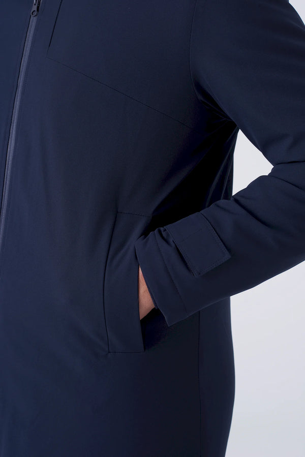 Long padded parka in technical fabric