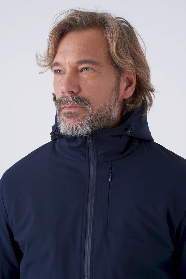 Long padded parka in technical fabric