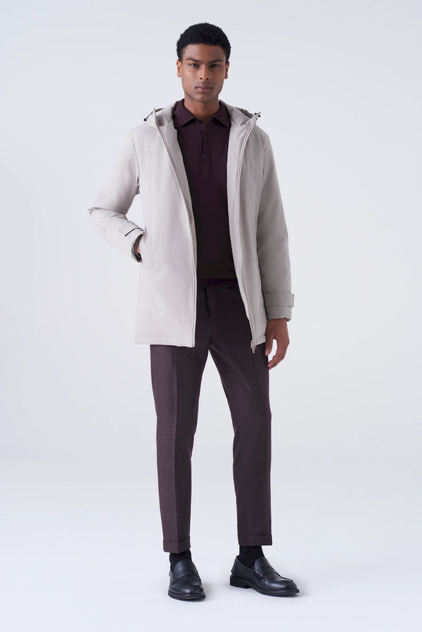 Long padded parka in technical fabric