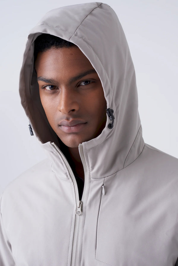 Long padded parka in technical fabric