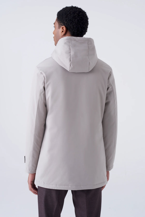 Long padded parka in technical fabric