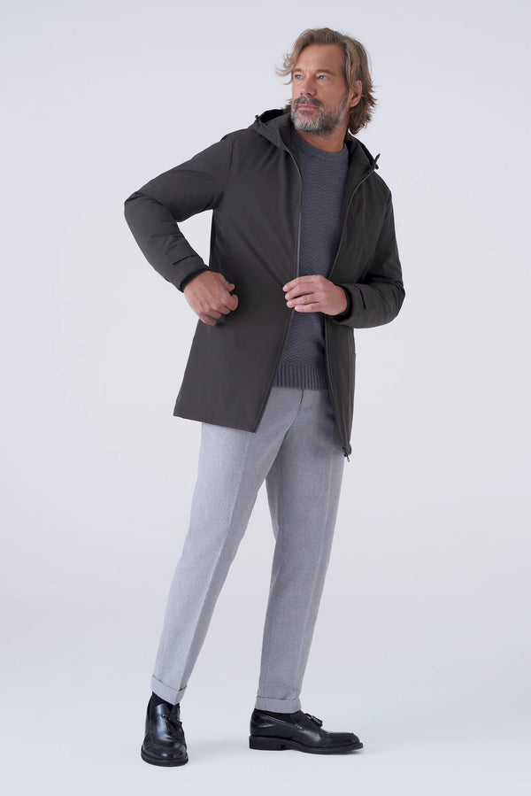 Long padded parka in technical fabric