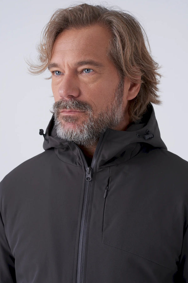 Long padded parka in technical fabric