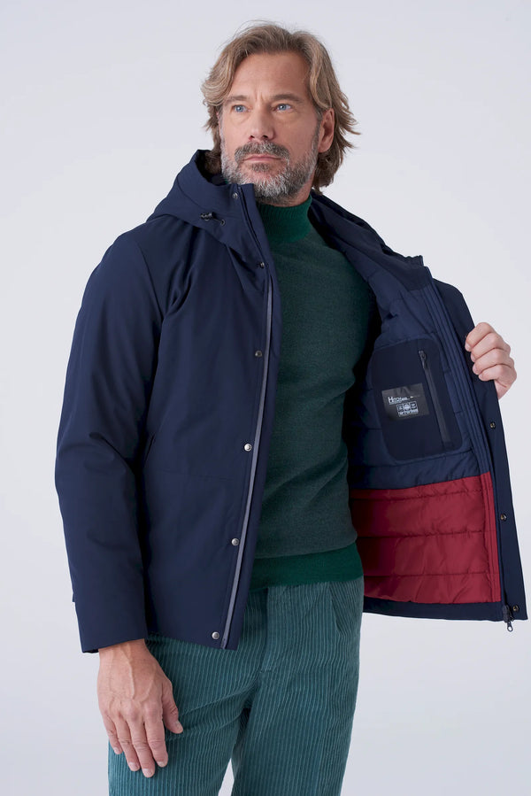 Short padded parka in technical fabric