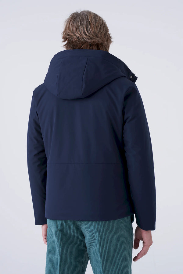 Short padded parka in technical fabric