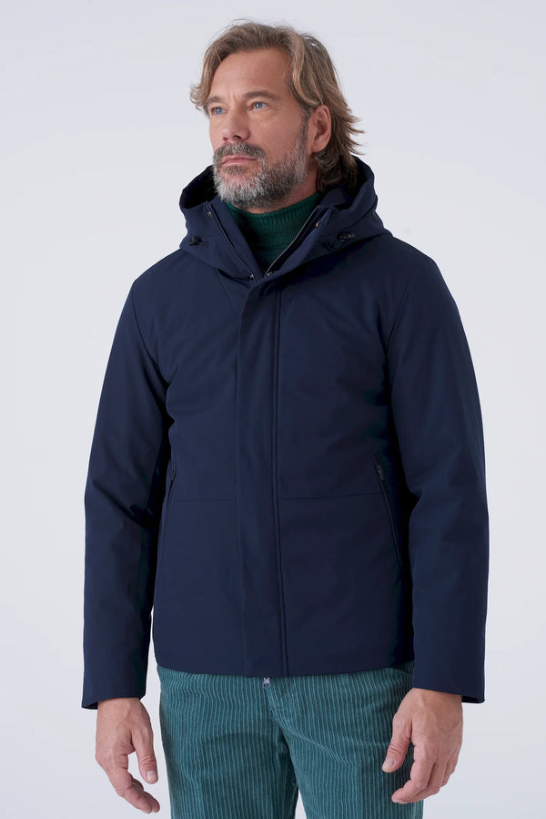 Short padded parka in technical fabric
