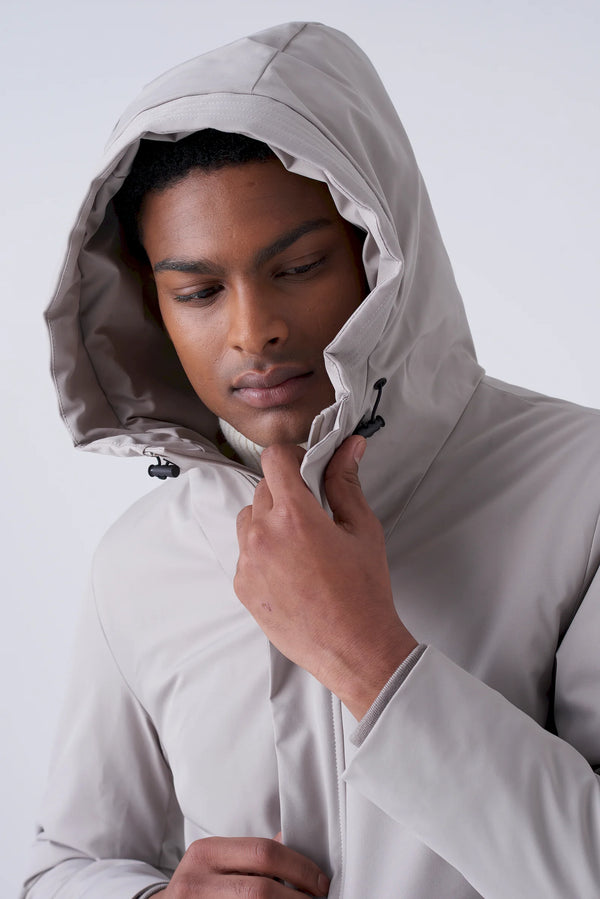 Short padded parka in technical fabric