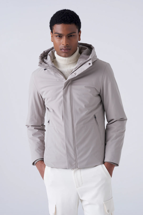 Short padded parka in technical fabric