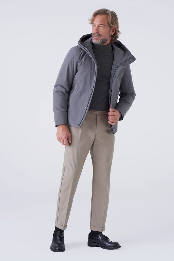 Short padded parka in technical fabric