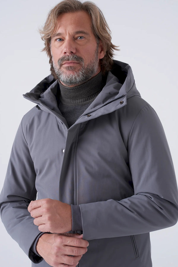 Short padded parka in technical fabric