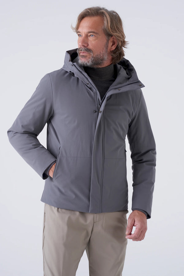 Short padded parka in technical fabric