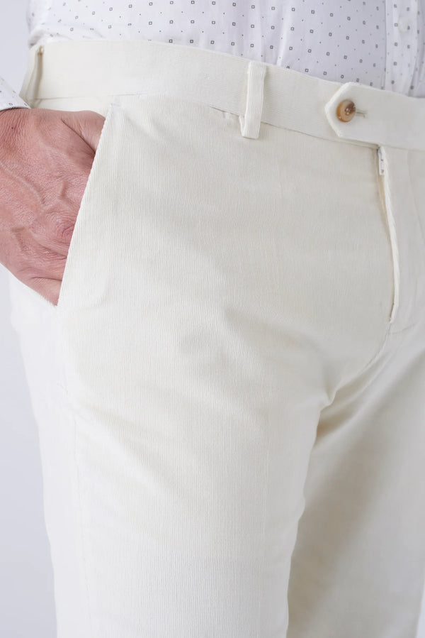 Cream velvet trousers with pinstripes