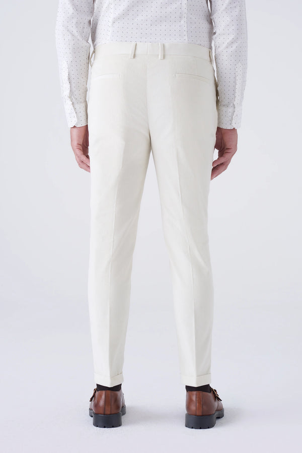Cream velvet trousers with pinstripes