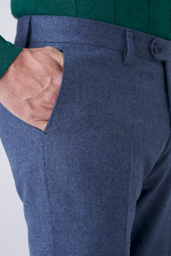 Pantaloni fil a fil blu in misto lana