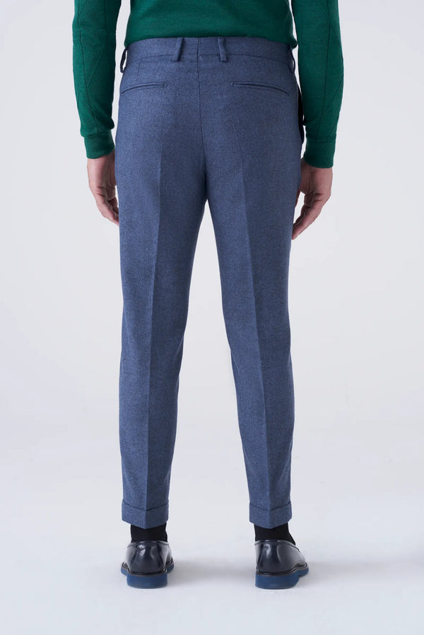 Pantaloni fil a fil blu in misto lana