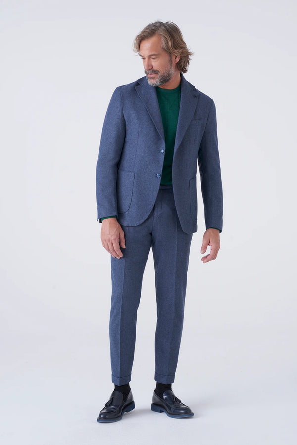 Pantaloni fil a fil blu in misto lana
