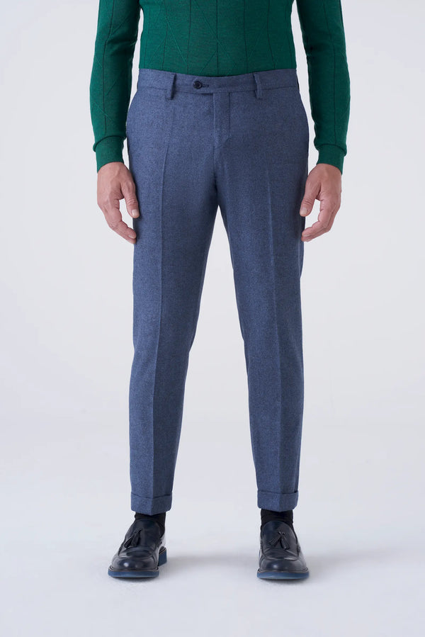 Pantaloni fil a fil blu in misto lana