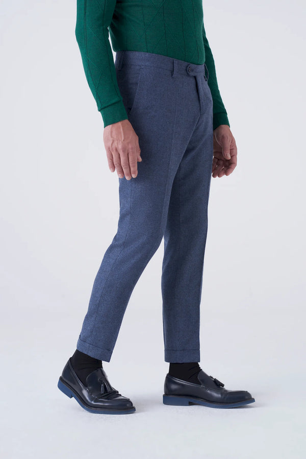 Pantaloni fil a fil blu in misto lana