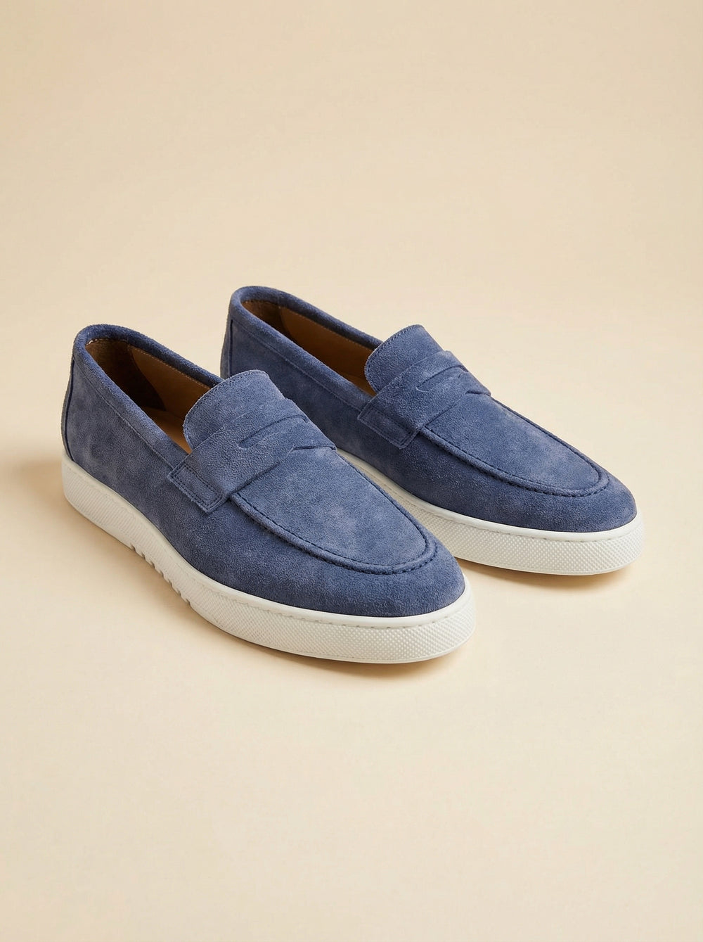 Mocassino Jeans in Camoscio con Suola in Gomma