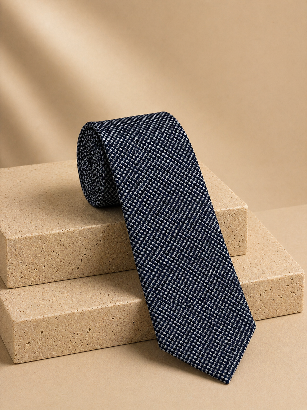 Cravatta Blu Navy e Bianca a Micro Pied-de-Poule