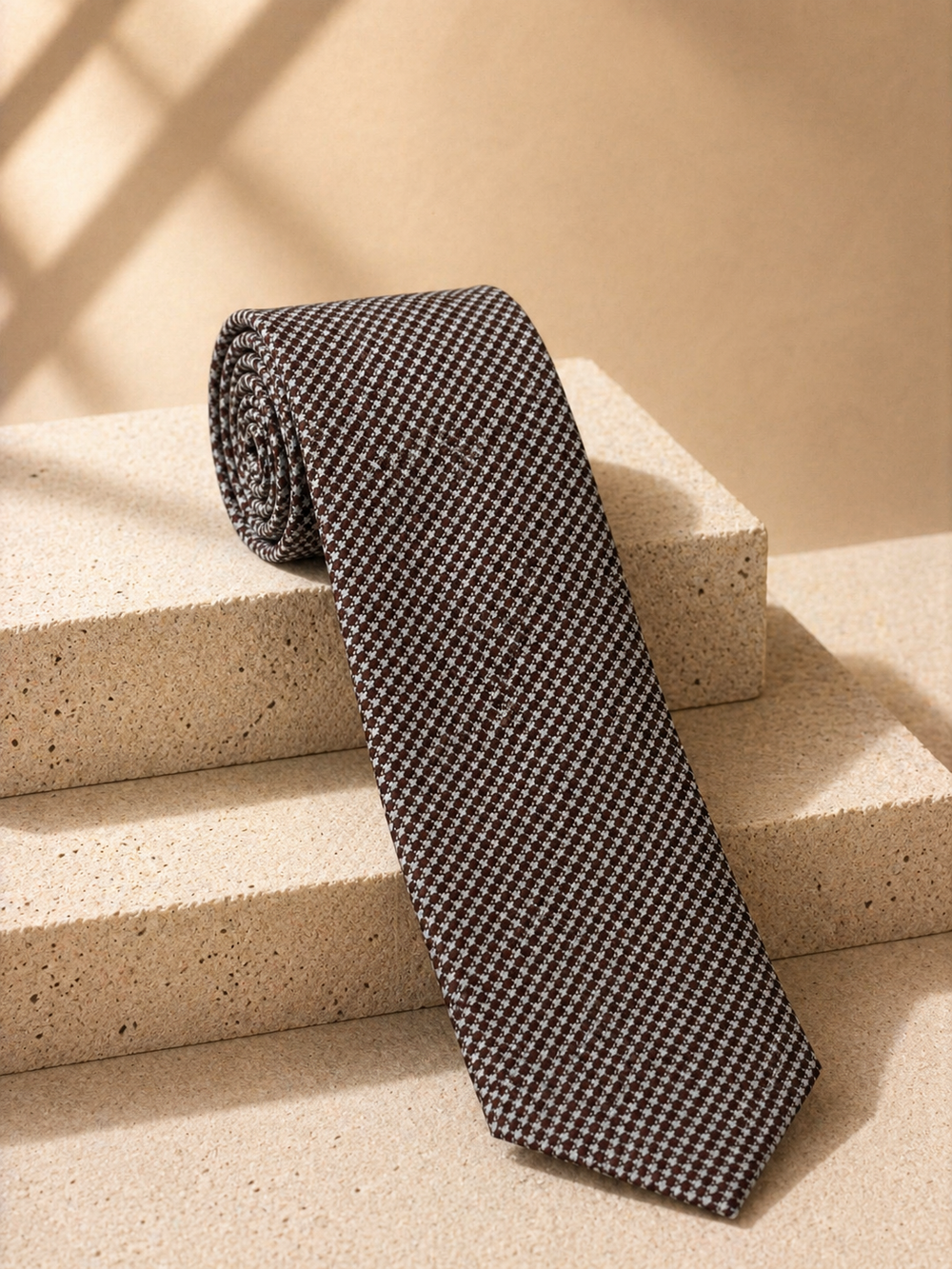 Cravatta Marrone Micro Pied-de-Poule