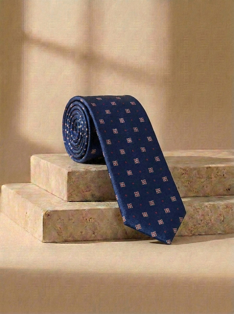 Cravatta  Blu Navy con Micro Motivi Geometrici