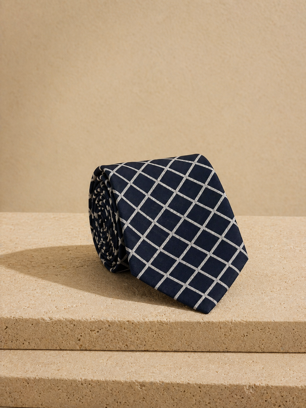 Cravatta da Uomo Blu Navy a Quadri Bianchi