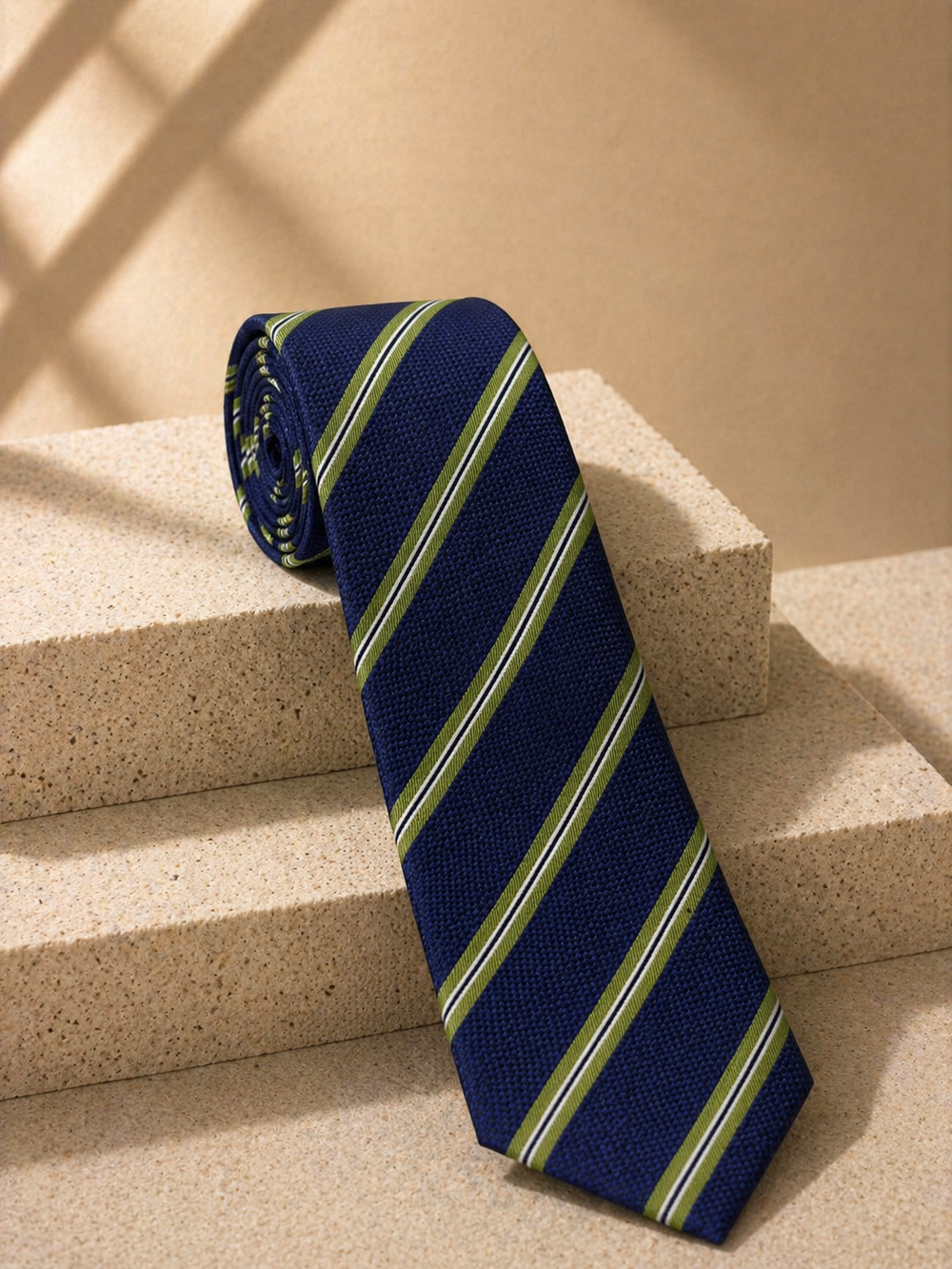 Cravatta Regimental Blu Navy a Righe Verdi e Bianche