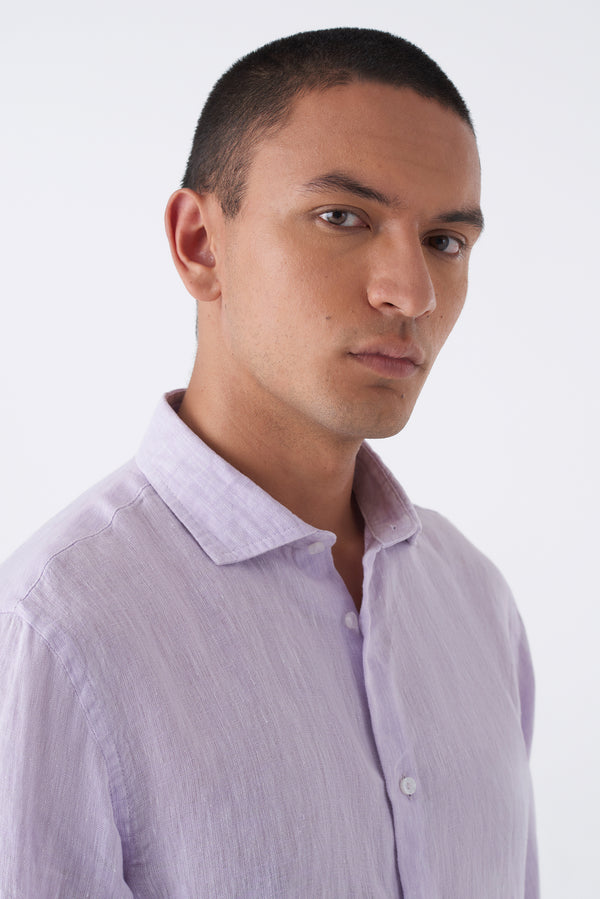 Camicia in puro lino collo francese