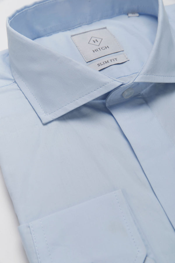 Camicia Celeste collo francese cannoncino a scomparsa