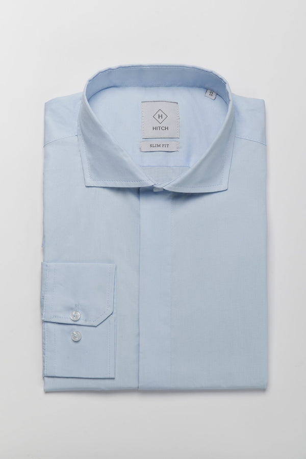Camicia Celeste collo francese cannoncino a scomparsa