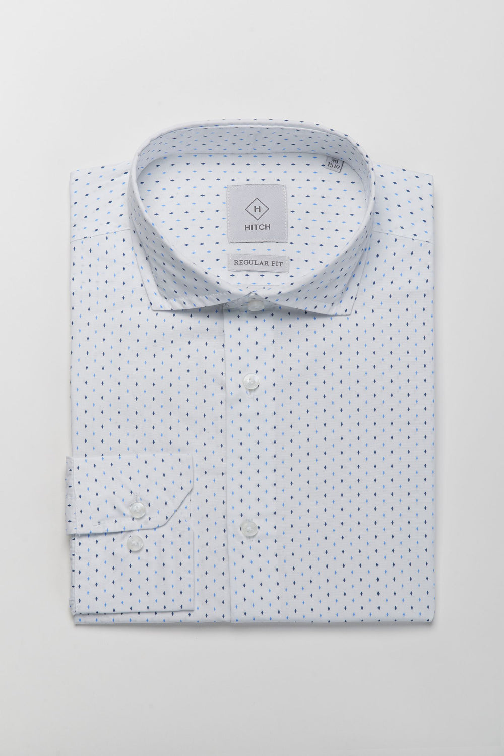 Camicia cotone fantasia micro geometrica azzurra e blu