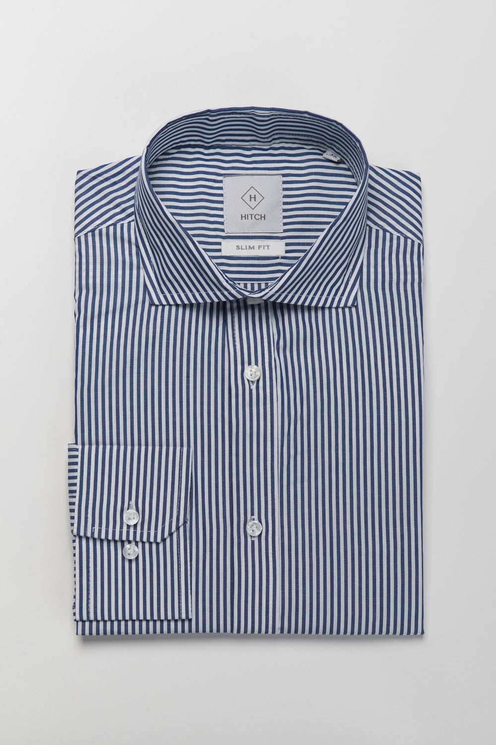 Camicia righe blu collo francese slim fit