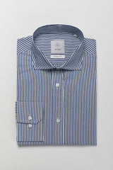 Camicia righe blu collo francese slim fit