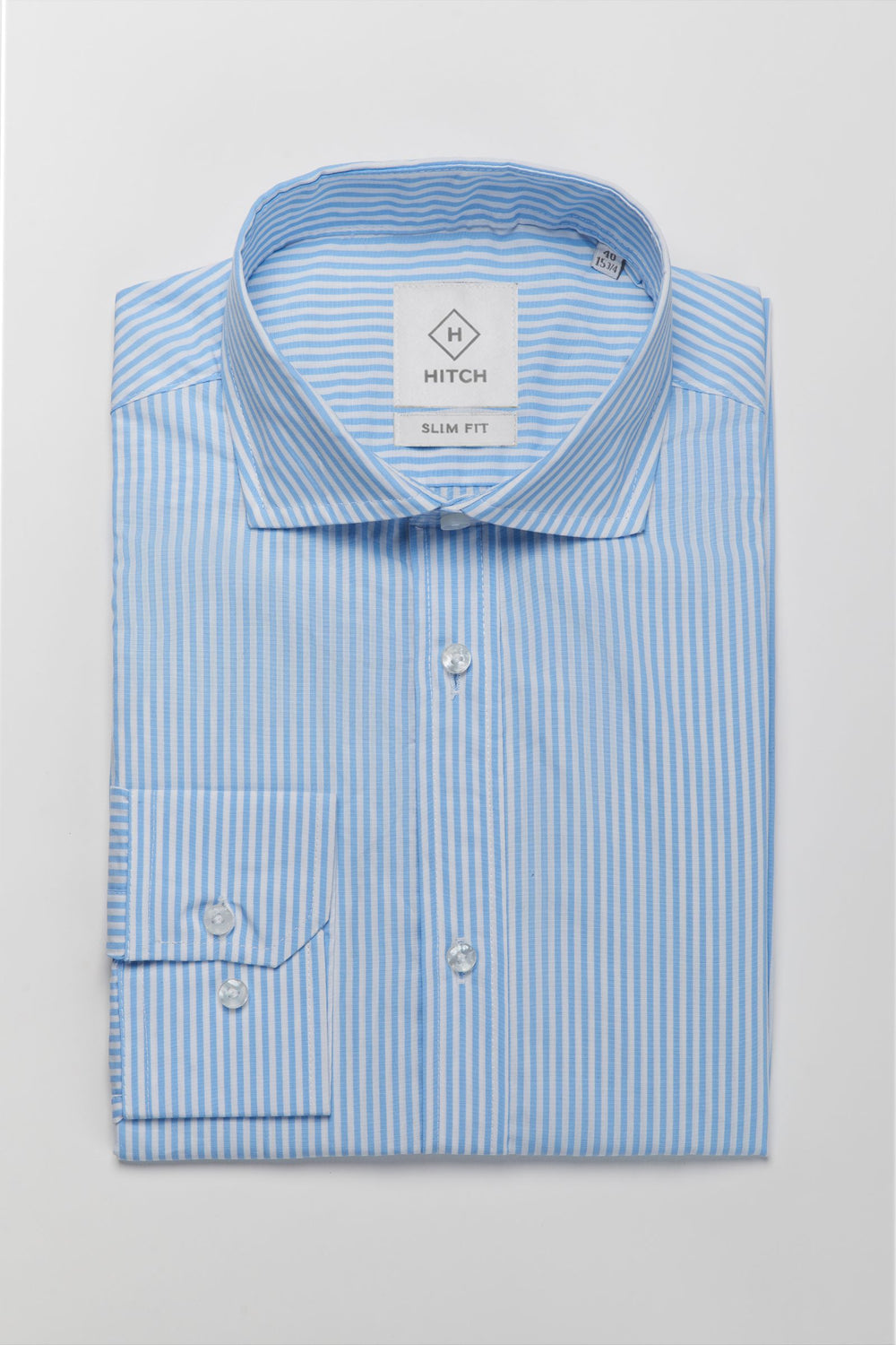Camicia righe celeste collo francese slim fit