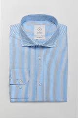 Camicia righe celeste collo francese slim fit