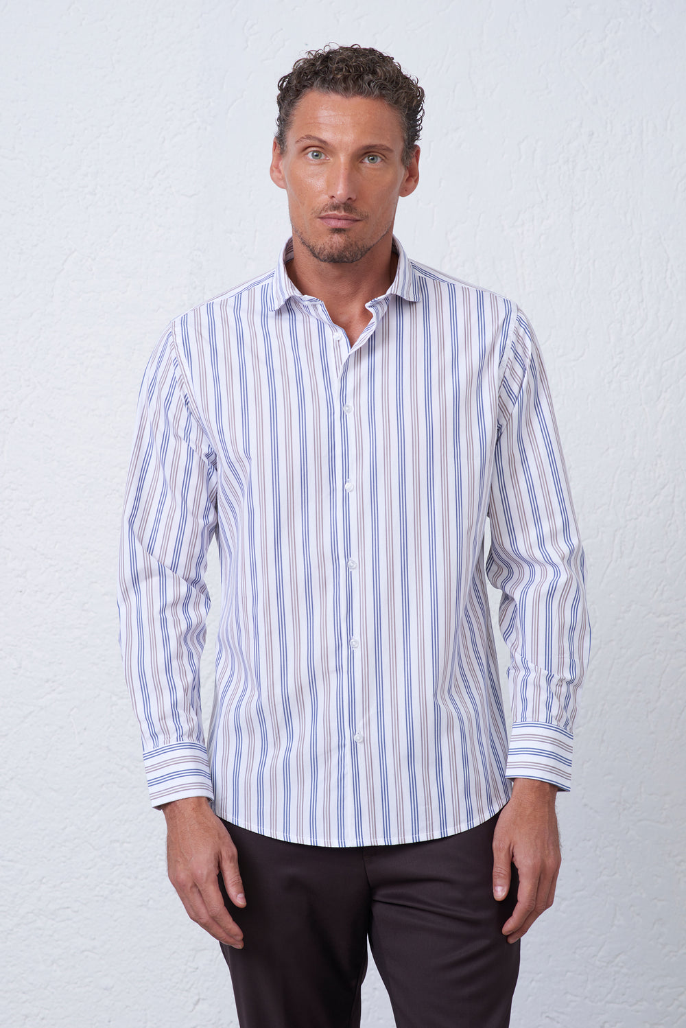 Camicia Rigata Multicolor Collo Classico Uomo