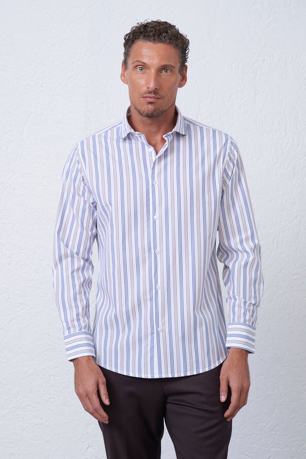 Camicia Rigata Multicolor Collo Classico Uomo